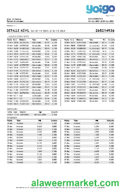 Spain Yoigo internet business utility bill in Word and PDF formats, 3 page